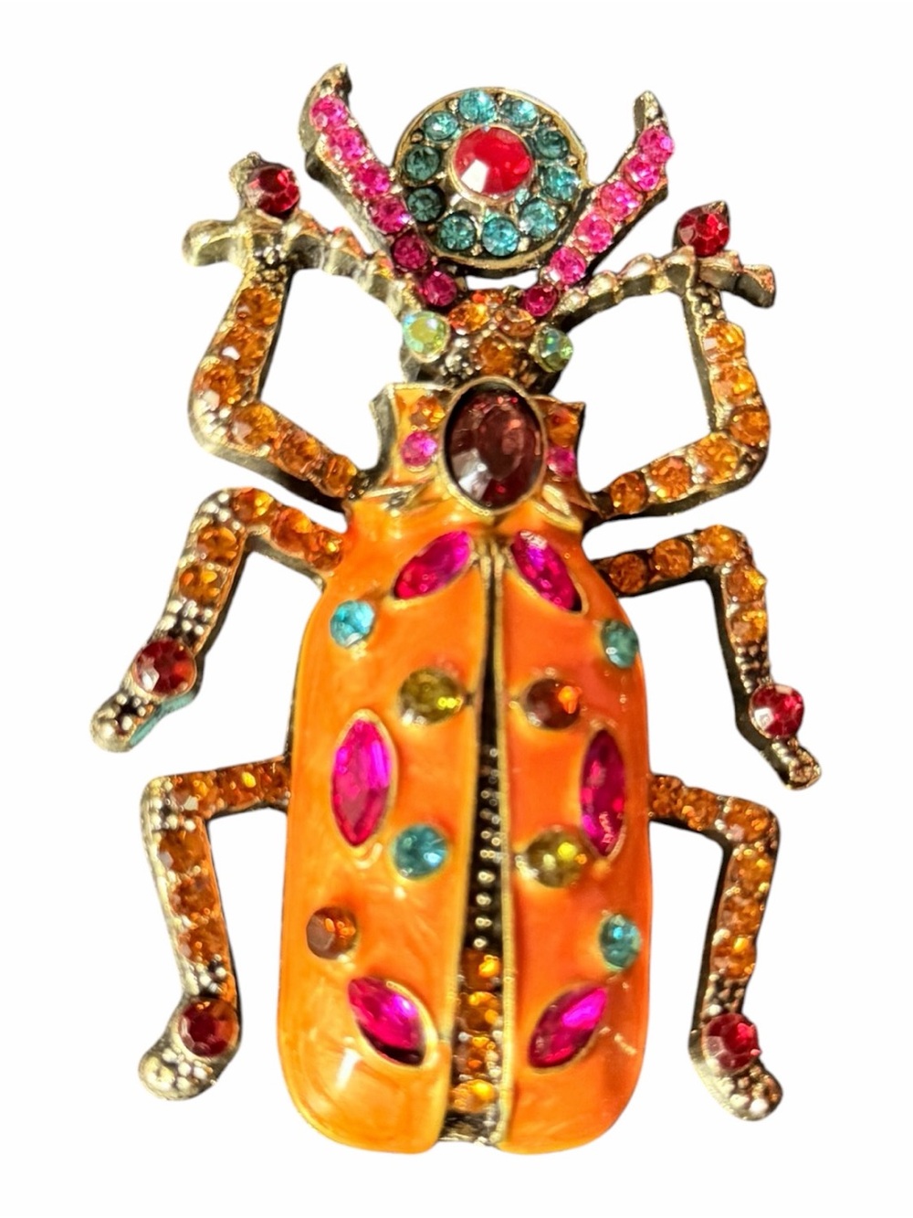 Colorful Beetle Brooch Rhinestone Enamel Insect Pin Statement Vintage - Picture 2 of 5
